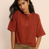 Red Knitted Button Down Top