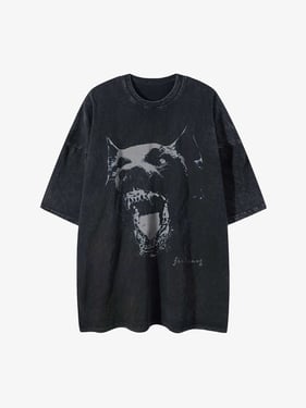 Thesupermade Doberman Print Washed T-shirt - 1856 - Black / XL
