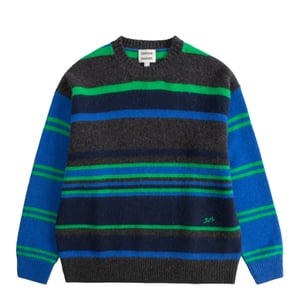 Damson Madder Rene Merino Wool V Jumper Green / Blue Stripe