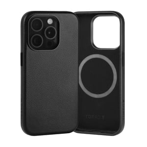 iPhone 15 Pro Slimline Leather Bumper Case (MagSafe Compatible) - Black