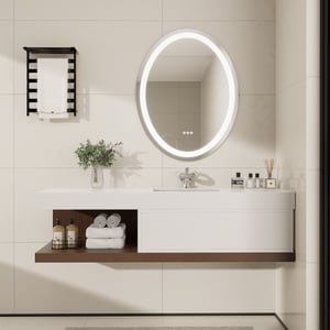 59" Floating Bathroom Vanity Set Wall-Mounted with Single Sink in White & Walnut Modern