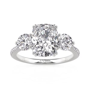 Jeulia Three Stone Engagement Ring with Pave Accents