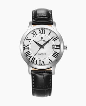 Genesis Gents 38mm Three-hands Date Black-tone White dial Leather strap swiss watch - 38 mm