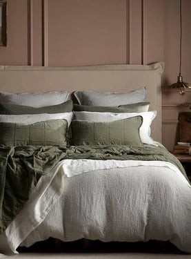 Olive Green Sid Stripe 100% Linen Duvet Cover