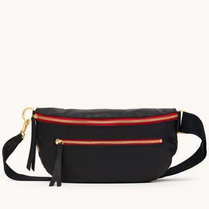 Hammitt Charles Crossbody Black Brushed Gold Red Zip Lrg