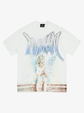 Retro Street Peace Dove Angel Rhinestone T-Shirt - White / 2XL