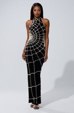 AKIRA Maryjane Maxi Dress With Pearls | Black | Size XL