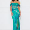 Timeless Grace Off Shoulder Mesh Maxi Dress Green