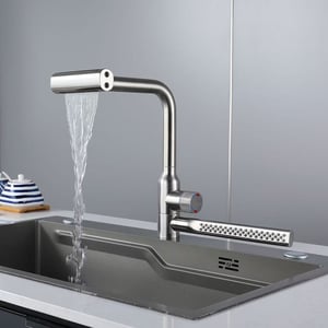 720° Rotating Pull-Out Design Kitchen Faucet Sliver 4 Modes Stainless Steel with Temperature Control