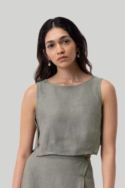 Boxy Crop Top in Dark Green - Hemp Dark Green / XL