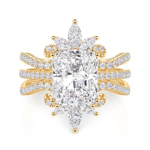 Jeulia Radiant Cut Bridal Ring Set with Symmetrical Leaf Design Enhancer
