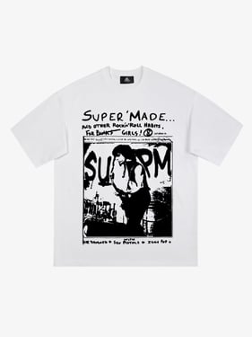 Vintage Washed Punk Graphic Print T-Shirt - White / 2XL