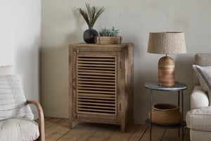 nkuku Ibo Reclaimed Wood Slatted Low Cabinet | Storage Furniture | One Size | Natural