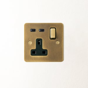 Lucian single socket with USB type C with black inserts in aged brass