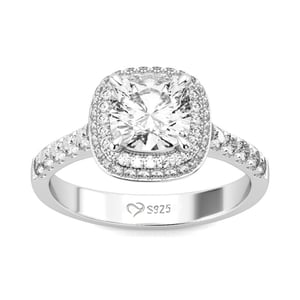 Jeulia Double Halo Cushion Cut Sterling Silver Ring