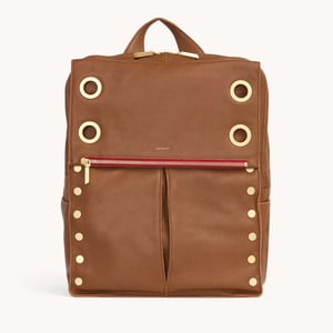 Hammitt Montana Backpack Mahogany Pebble Brushed Gold Red Zip XL