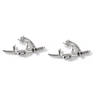 Jeulia Punk Style Sword Men's Titanium Steel Chain Earrings