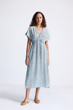 Gathered Maxi Dress in Light Blue Florals - Floral Poetry / S