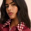 Red Gingham Trim Trench Coat