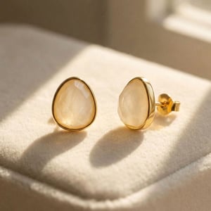 Fiery Moonstone Pear Shaped Stud Gold Plated Earrings