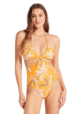 Palm Paradise Cut Out Swimsuit Rockmelon - UK 14