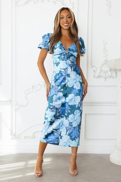 Noir Flower Midi Dress Blue