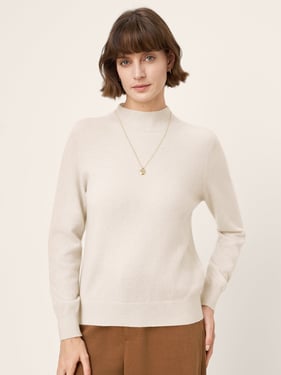 100% Mongolian Cashmere Seamless Wide Ribbed Edge Sweater MONA - Optic White / XXL