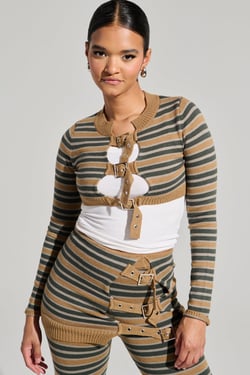 AKIRA Say Less Long Sleeve Sweater Top | Brown | Size Medium