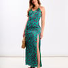 Green Leopard Ruched Bust Detail Maxi - 8