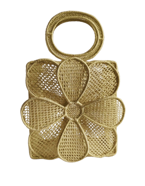 Daisy Handwoven Iraca Purse - Natural Straw with Color Accents / Dark Green