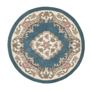 Shensi Aubusson Rug in Blue - Circle - 120cm Diameter