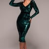 Goddiva Liquid Sequin Midi With Corsage - Emerald Green