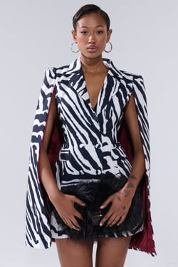 AKIRA Wild Side Printed Blazer Dress | Black | Size 2X