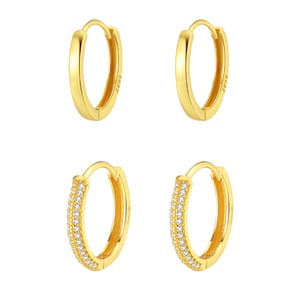 Double Gemstone and Classic Band Hoop Earring Sets