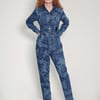 Peace' Laser Printed Button Blue Jumpsuit