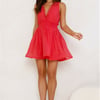 Stylish Gathering Mini Dress Red