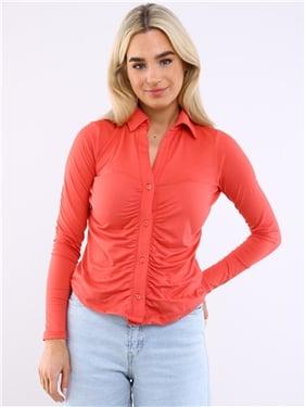 Brave Soul Charlier Ruched Shirt - Rose - XS