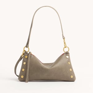 Hammitt Kyle Pewter Brushed Gold Red Zip