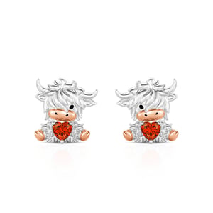 Jeulia Hug Me “Highland Cow” Heart Earrings