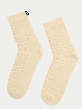 Organic Color Cashmere Unisex Rib Knit Bed Socks - 40-42 / Beige / AK95-02
