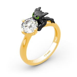 Jeulia Hug Me "Your Dragon" Golden Ring Sterling Silver Round Cut