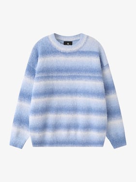 Retro Gradient Stripe Jacquard Sweater - Blue / L