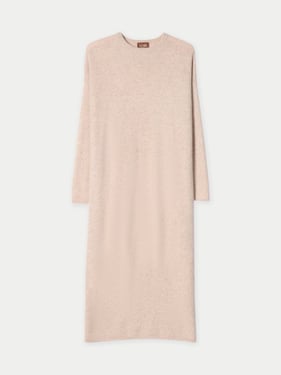 Organic Color Cashmere Long Sweater Dress - L-XL / warm grey / WK1089-1000