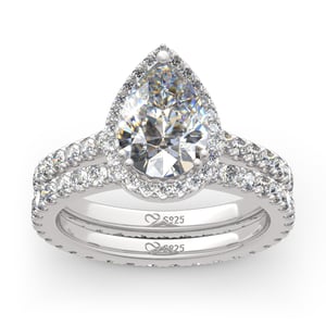 Jeulia Halo Pear Cut Sterling Silver Eternity Ring Set