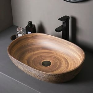 23" Oval Bowl Bathroom Vessel Sink Retro Ceramic Washbasin Above Counter for Bathrooms