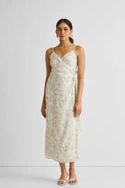 Strappy Wrap Dress in Blue Florals - Lily Love / 3XL