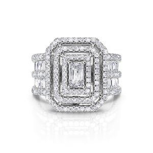 Jeulia Vintage Radiant Multilevel Halo Engagement Ring Sterling Silver
