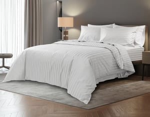 QE Home Luxor Egyptian Cotton Duvet Cover Set in White, Grey, Queen
