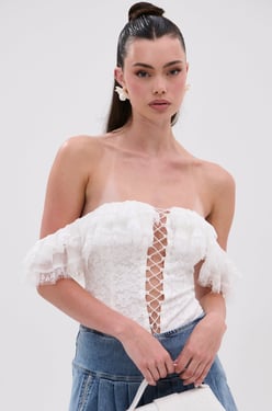AKIRA Arielle Lace Bodysuit | White | Size 1X
