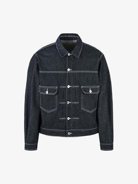 Retro Heavy Washed Contrast Color Denim Jacket - 2528 - Blue / XL